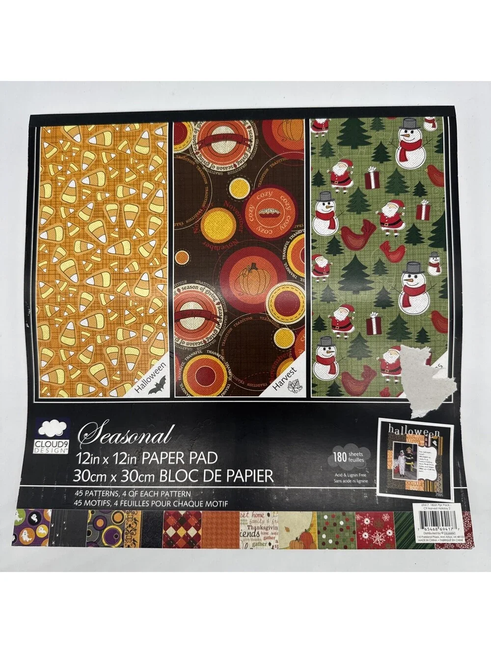180 Sheets Cloud 9 Halloween, Harvest & Christmas Scrapbook Paper 12x12” Book